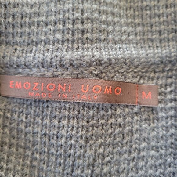 Mens Gray Emozioni Uomo Button-Up Cardigan Made In Italy Knit With Merino Wool & - Picture 2 of 4